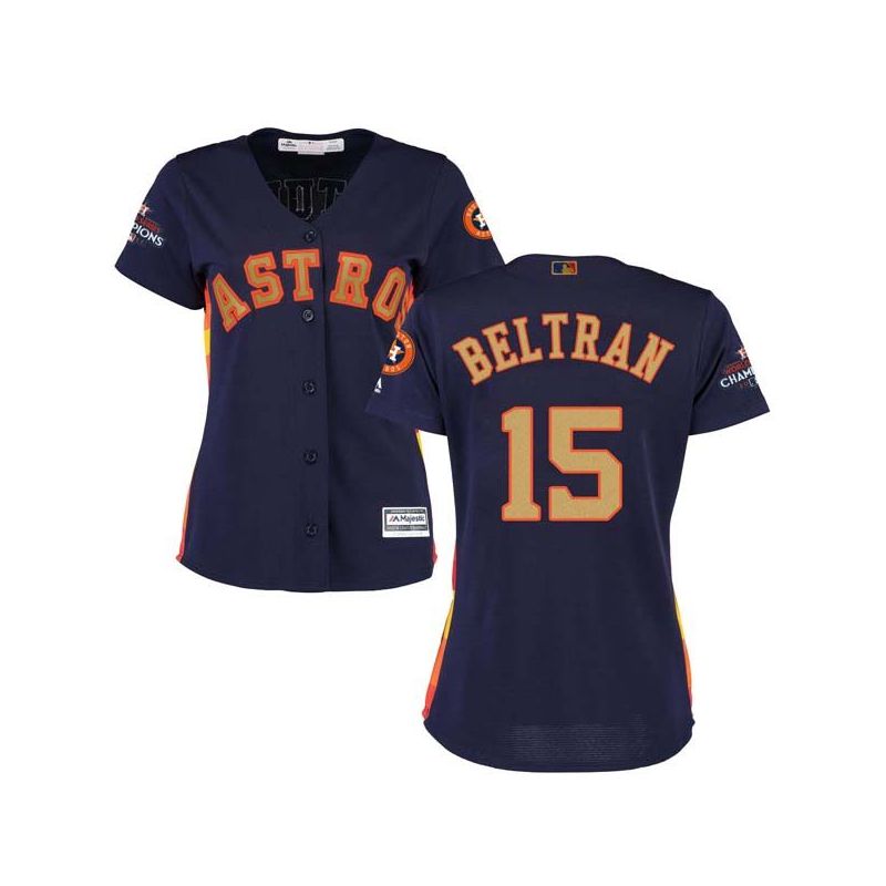 Cheap Carlos Beltran Astros Women Jersey From China Blue Gold Program for World Series Champions #15