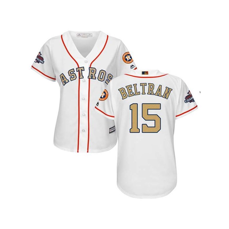 Cheap Carlos Beltran Astros Women Jersey From China White Gold Program for World Series Champions #15