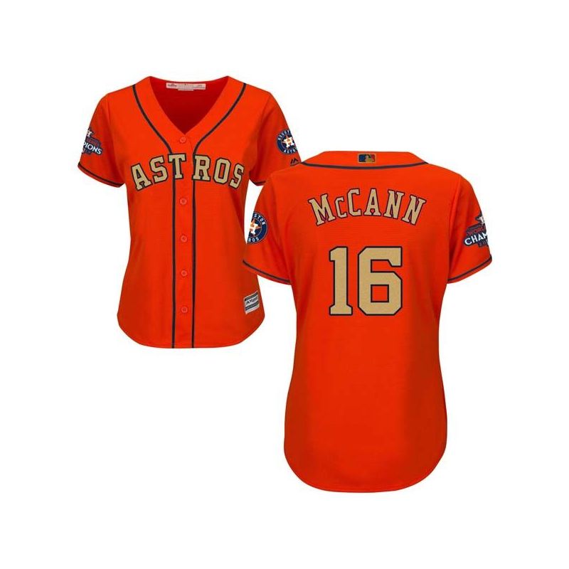 Cheap Brian McCann Astros Women Jersey From China Orange Gold Program for World Series Champions #16