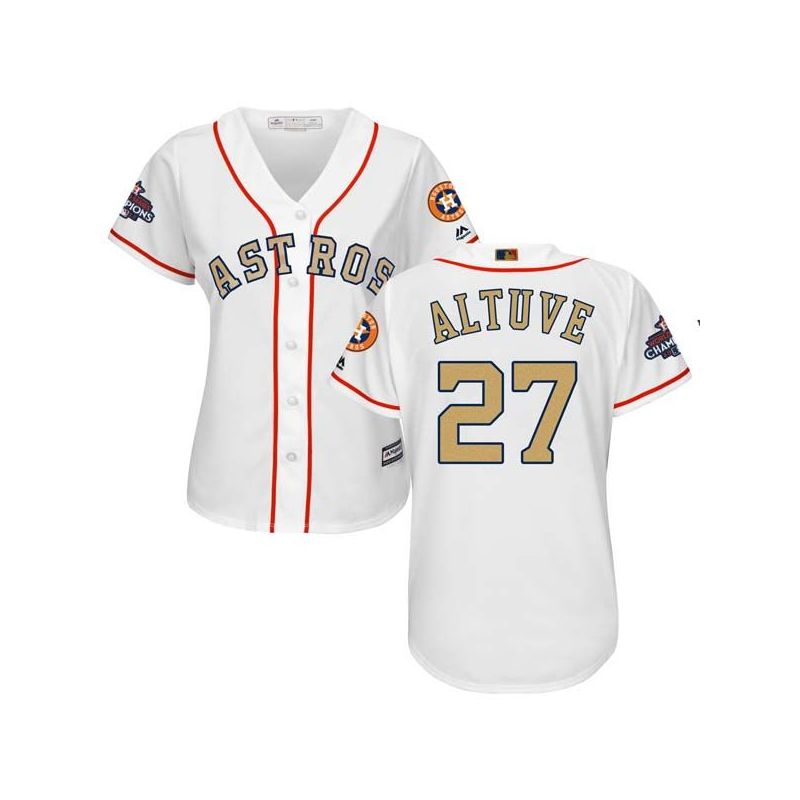 Cheap Jose Altuve Astros Women Jersey From China White Gold Program for World Series Champions #27