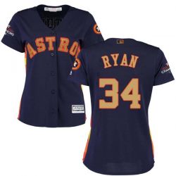 Cheap Nolan Ryan Astros Women Jersey From China Blue Gold Program for World Series Champions #34