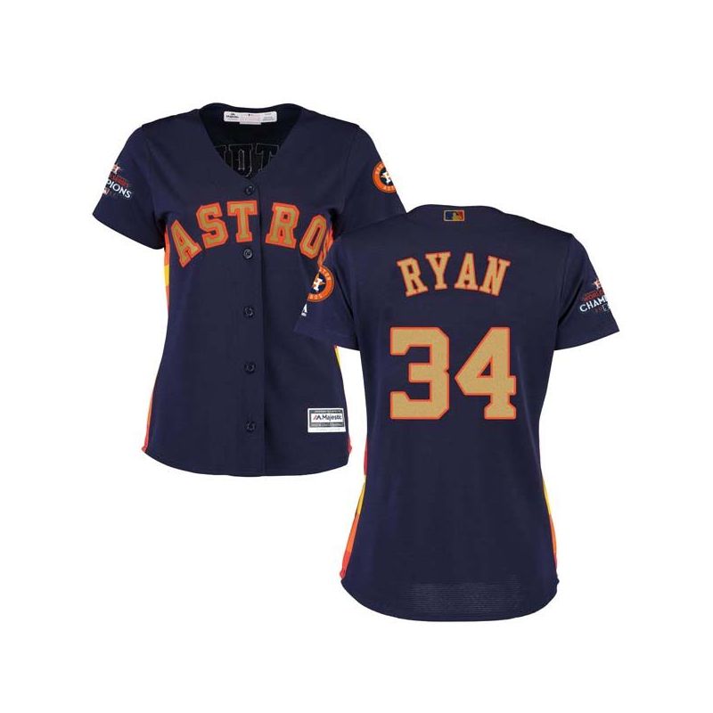 Cheap Nolan Ryan Astros Women Jersey From China Blue Gold Program for World Series Champions #34