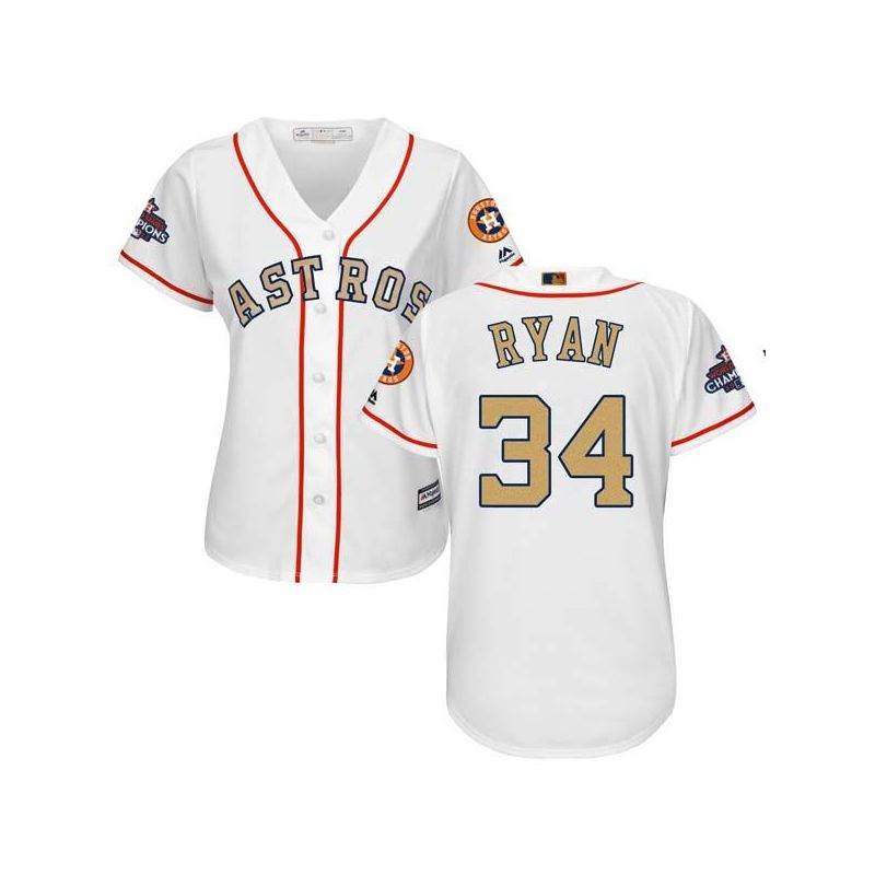 Cheap Nolan Ryan Astros Women Jersey From China White Gold Program for World Series Champions #34