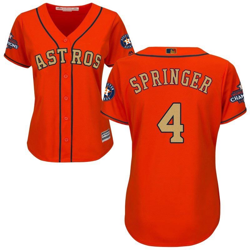 Cheap George Springer Astros Women Jersey From China Orange Gold Program for World Series Champions #4