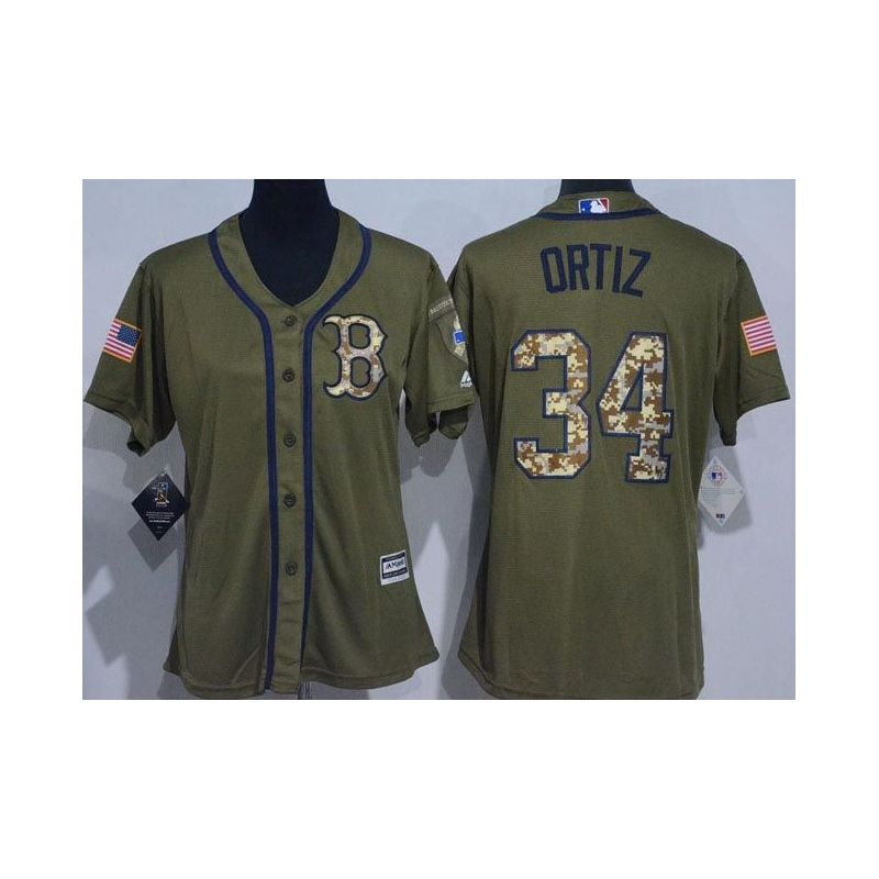 Cheap David Ortiz Red Women Jersey From China Sox Olive Salute TO Service #34