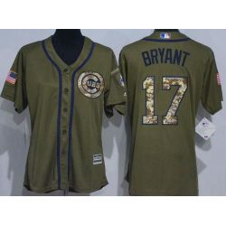 Cheap Kris Bryant Cubs Women Jersey From China Olive Salute TO Service #17