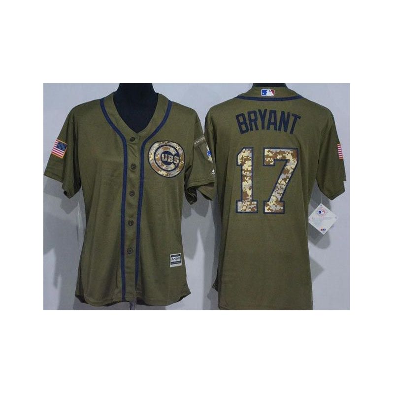 Cheap Kris Bryant Cubs Women Jersey From China Olive Salute TO Service #17