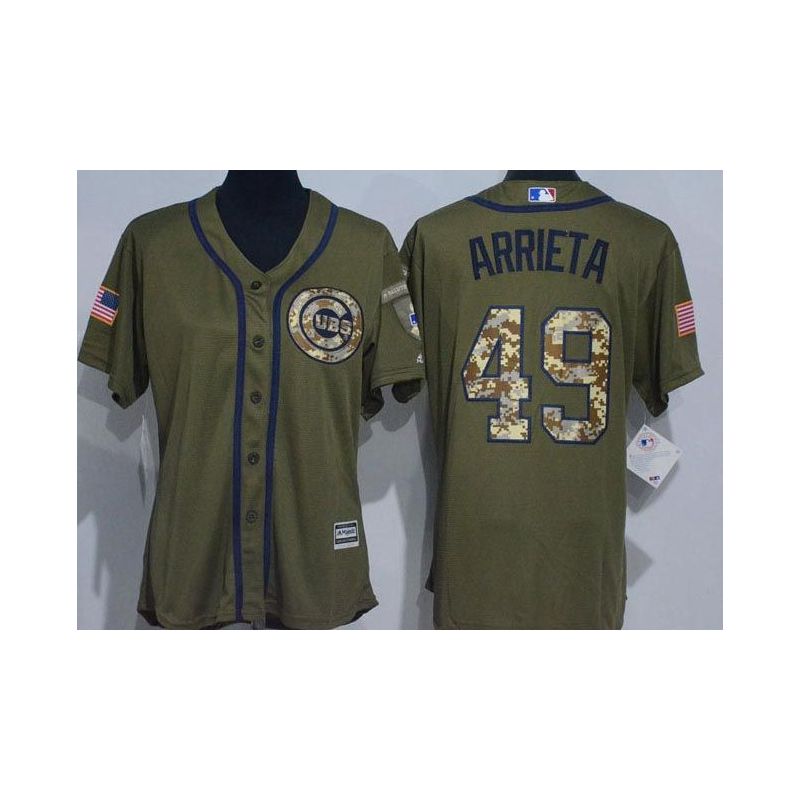 Cheap Jake Arrieta Cubs Women Jersey From China Olive Salute TO Service #49