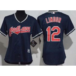 Cheap Francisco Lindor Indians Women Jersey From China Blue #12