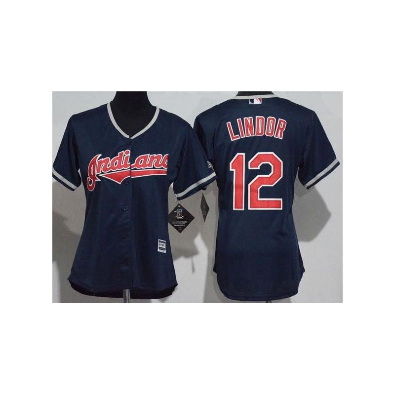 Cheap Francisco Lindor Indians Women Jersey From China Blue #12