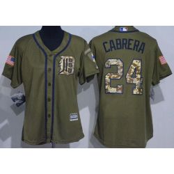 Cheap Miguel Cabrera Tigers Women Jersey From China Olive Salute TO Service #24