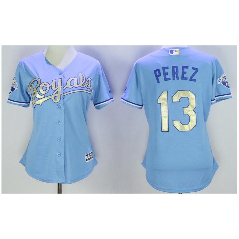 Cheap Salvador Perez Royals Women Jersey From China Light Blue 2016 champion #13