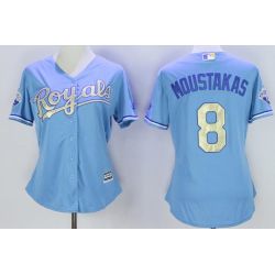 Cheap Mike Moustakas Royals Women Jersey From China Light Blue 2016 champion #8