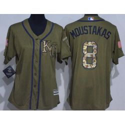 Cheap Mike Moustakas Royals Women Jersey From China Olive Salute TO Service #8