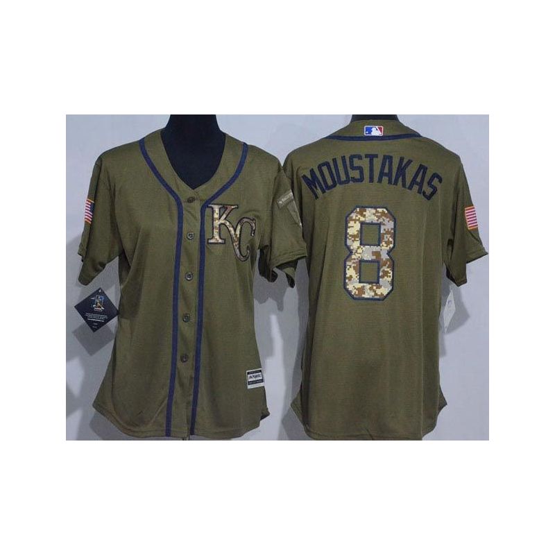 Cheap Mike Moustakas Royals Women Jersey From China Olive Salute TO Service #8