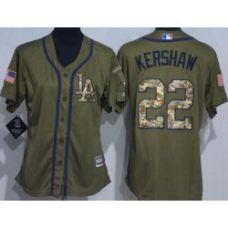 Cheap Clayton Kershaw Dodgers Women Jersey From China Olive Salute TO Service #22