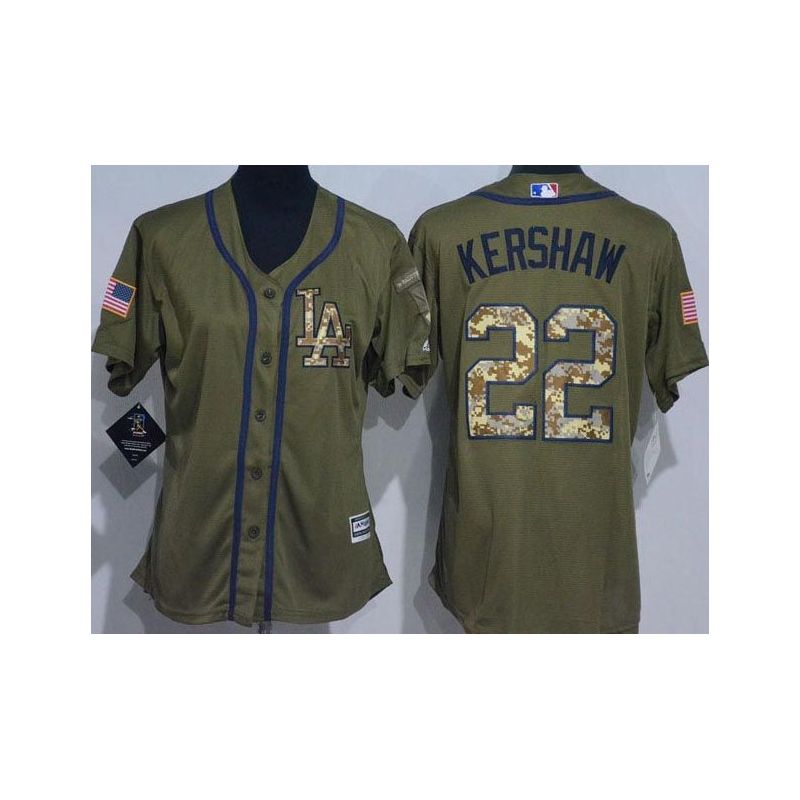 Cheap Clayton Kershaw Dodgers Women Jersey From China Olive Salute TO Service #22