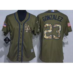 Cheap Adrian Gonzalez Dodgers Women Jersey From China Olive Salute TO Service #23