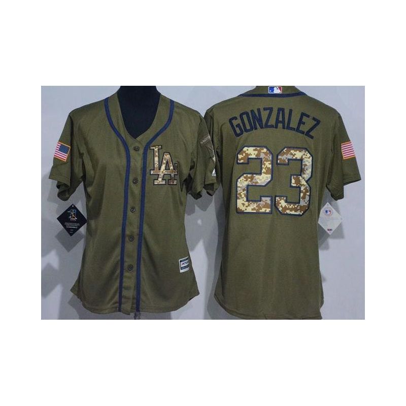 Cheap Adrian Gonzalez Dodgers Women Jersey From China Olive Salute TO Service #23