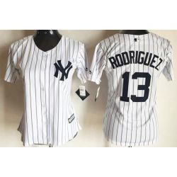 Cheap Alex Rodriguez Yankees Women Jersey From China White Black Stripes #13