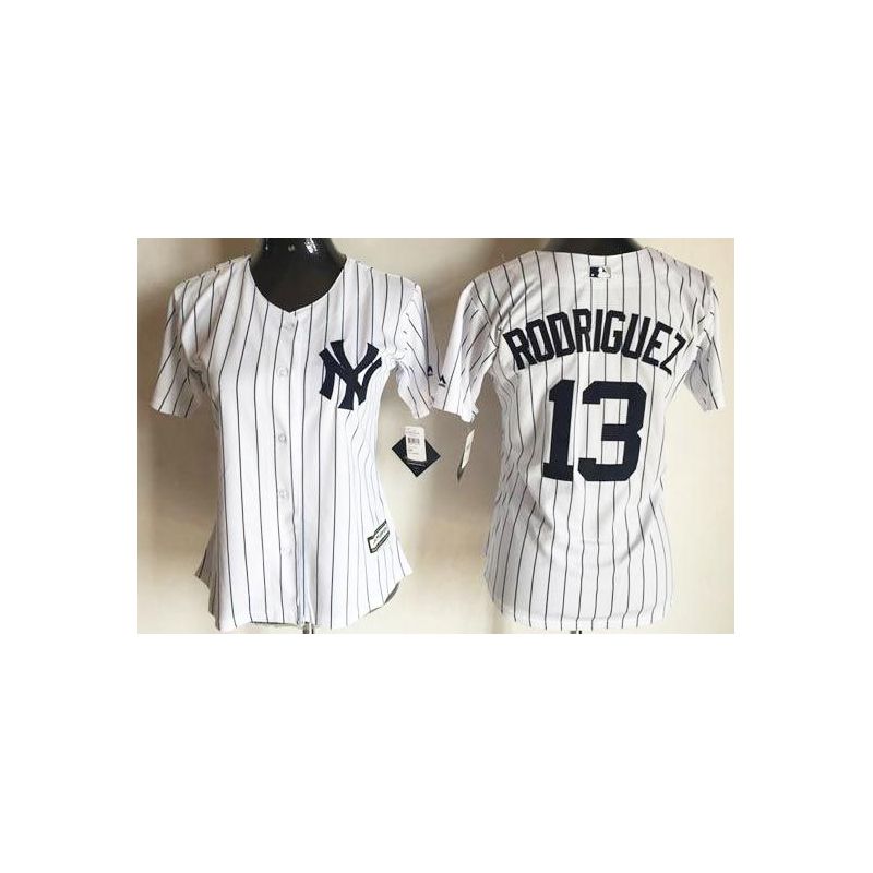 Cheap Alex Rodriguez Yankees Women Jersey From China White Black Stripes #13