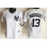 Cheap Alex Rodriguez Yankees Women Jersey From China White Black Stripes #13