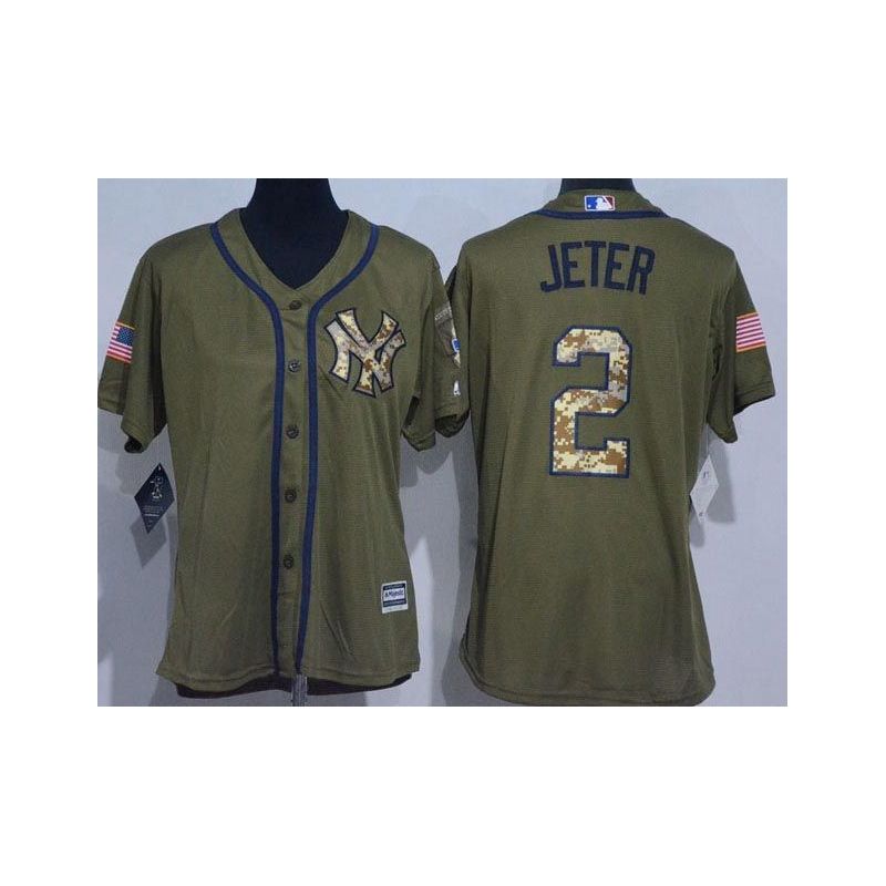 Cheap Derek Jeter Yankees Women Jersey From China Olive Salute TO Service #2