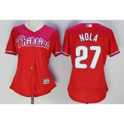 Cheap Aaron Nola Phillies Women Jersey From China Red #27