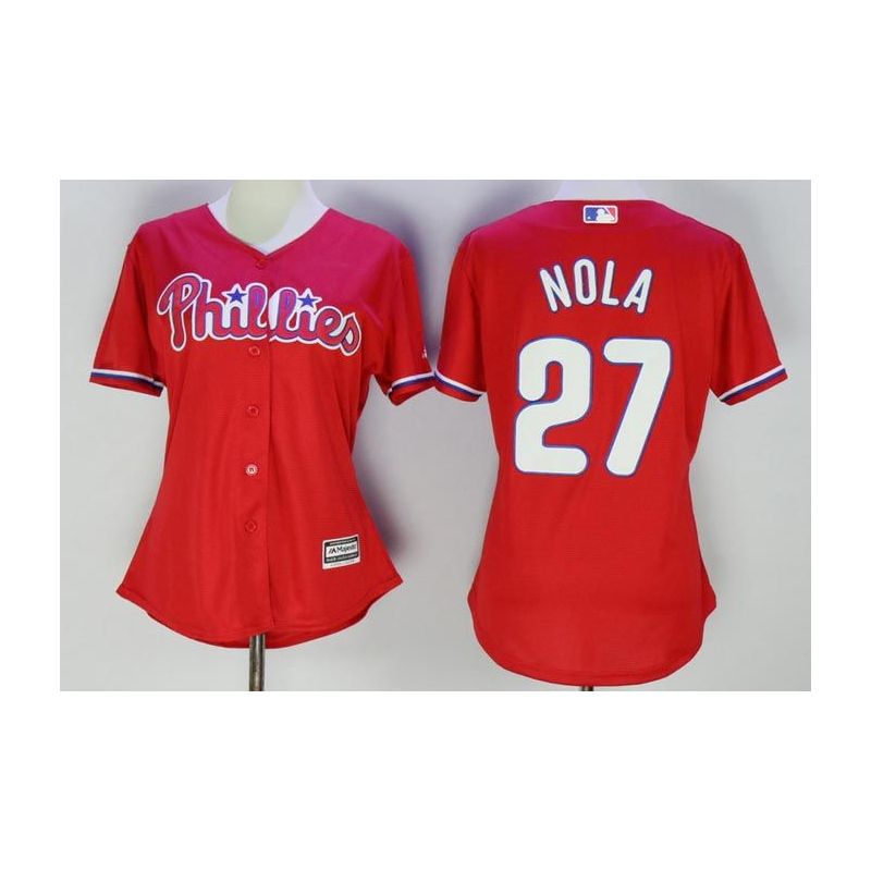 Cheap Aaron Nola Phillies Women Jersey From China Red #27