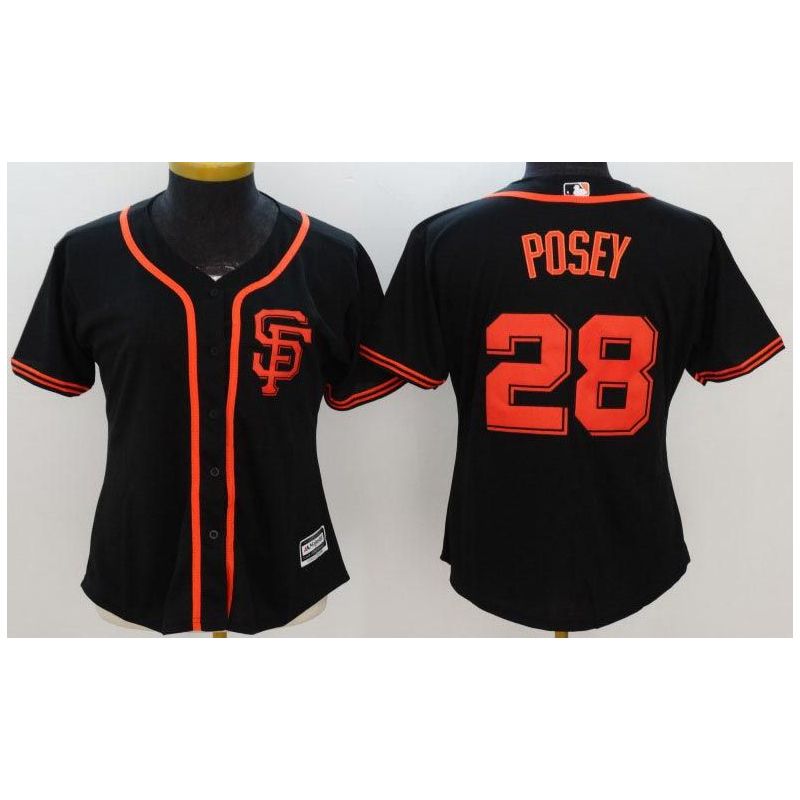 Cheap Buster Posey Giants Women Jersey From China Black SF orange lettering #28
