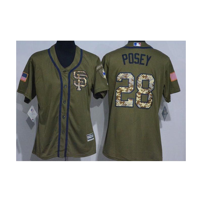 Cheap Buster Posey Giants Women Jersey From China Olive Salute TO Service #28