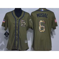 Cheap Stan Musial Cardinals Women Jersey From China Olive Salute TO Service #6