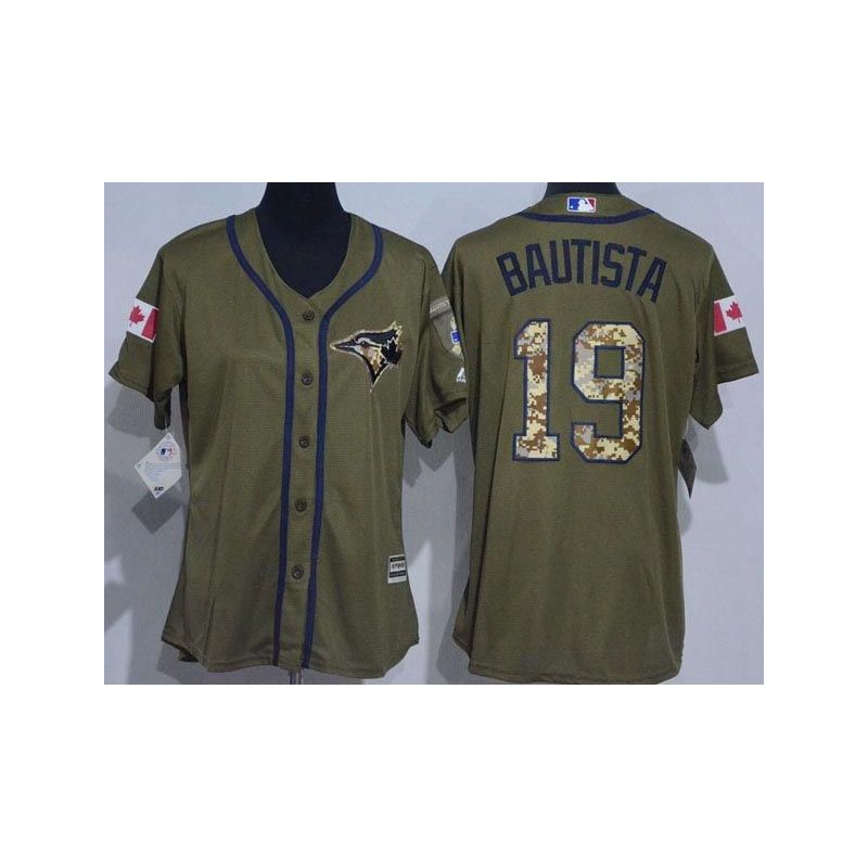 Cheap Jose Bautista Blue Women Jersey From China Jays Olive Salute TO Service #19