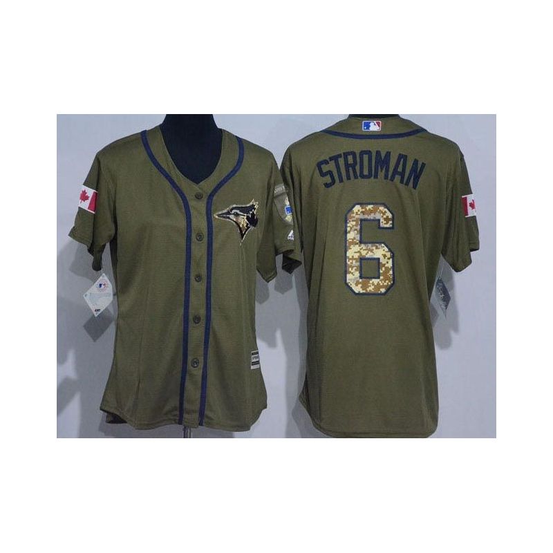 Cheap Marcus Stroman Blue Women Jersey From China Jays Olive Salute TO Service #6