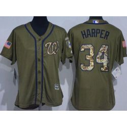 Cheap Bryce Harper Nationals Women Jersey From China Olive Salute TO Service #34