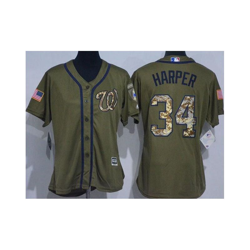 Cheap Bryce Harper Nationals Women Jersey From China Olive Salute TO Service #34