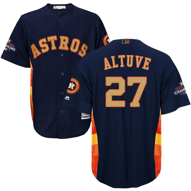 Cheap Jose Altuve Astros Youth Jersey From China Blue Gold Program for World Series Champions #27