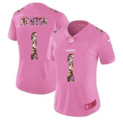 Cheap Cam Newton Panthers Women Jersey From China Pink Camouflage Font with Love Heart #1