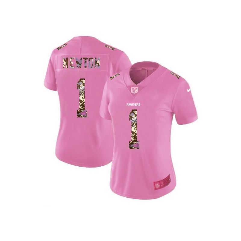 Cheap Cam Newton Panthers Women Jersey From China Pink Camouflage Font with Love Heart #1