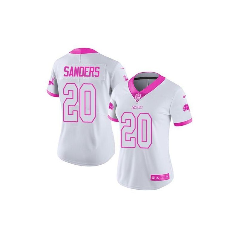 Cheap Barry Sanders Lions Women Jersey From China White&Pink Vapor Untouchable Limited #20