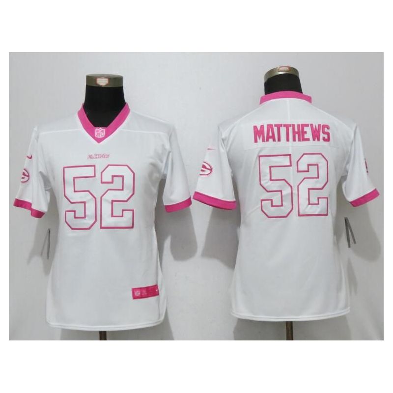 Cheap Clay Matthews Packers Women Jersey From China White&Pink Vapor Untouchable Limited #52