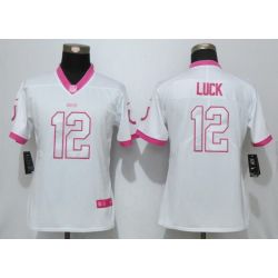 Cheap Andrew Luck Colts Women Jersey From China White&Pink Vapor Untouchable Limited #12