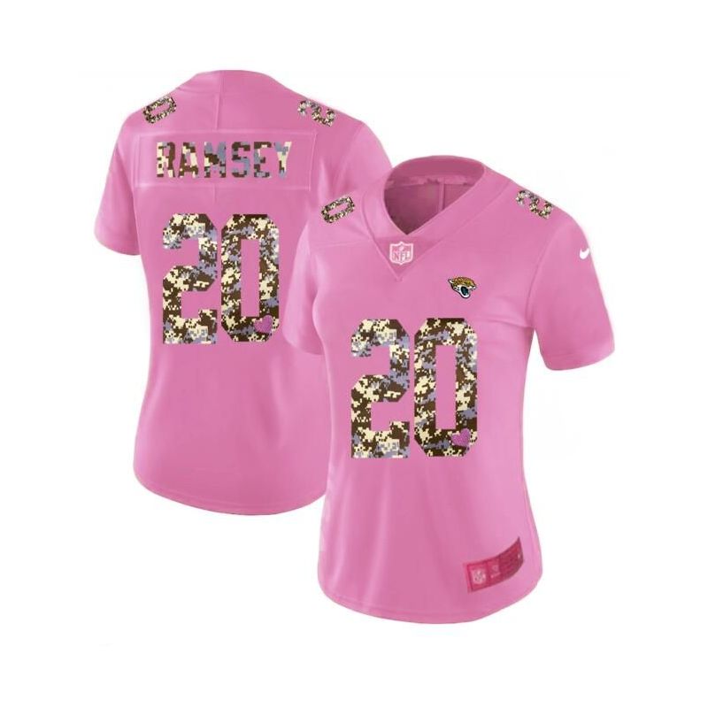 Cheap Jalen Ramsey Jaguars Women Jersey From China Pink Camouflage Font with Love Heart #20