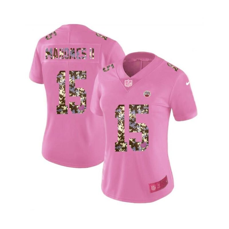 Cheap Patrick Mahomes Chiefs Women Jersey From China Pink Camouflage Font with Love Heart #15