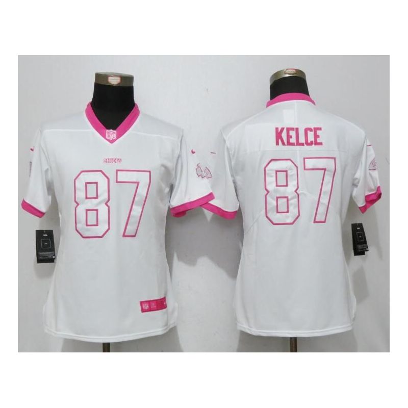 Cheap Travis Kelce Chiefs Women Jersey From China White&Pink Vapor Untouchable Limited #87