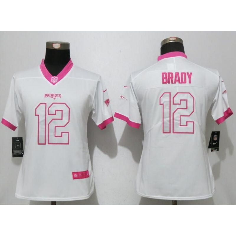 Cheap Tom Brady Patriots Women Jersey From China White&Pink Vapor Untouchable Limited #12