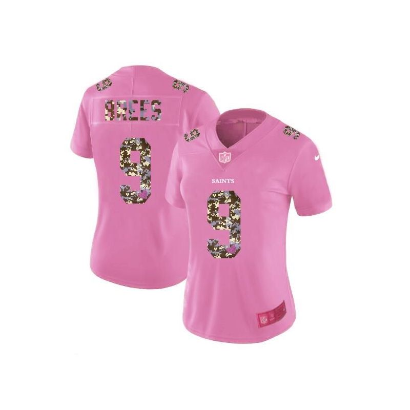 Cheap Drew Brees Saints Women Jersey From China Pink Camouflage Font with Love Heart #9