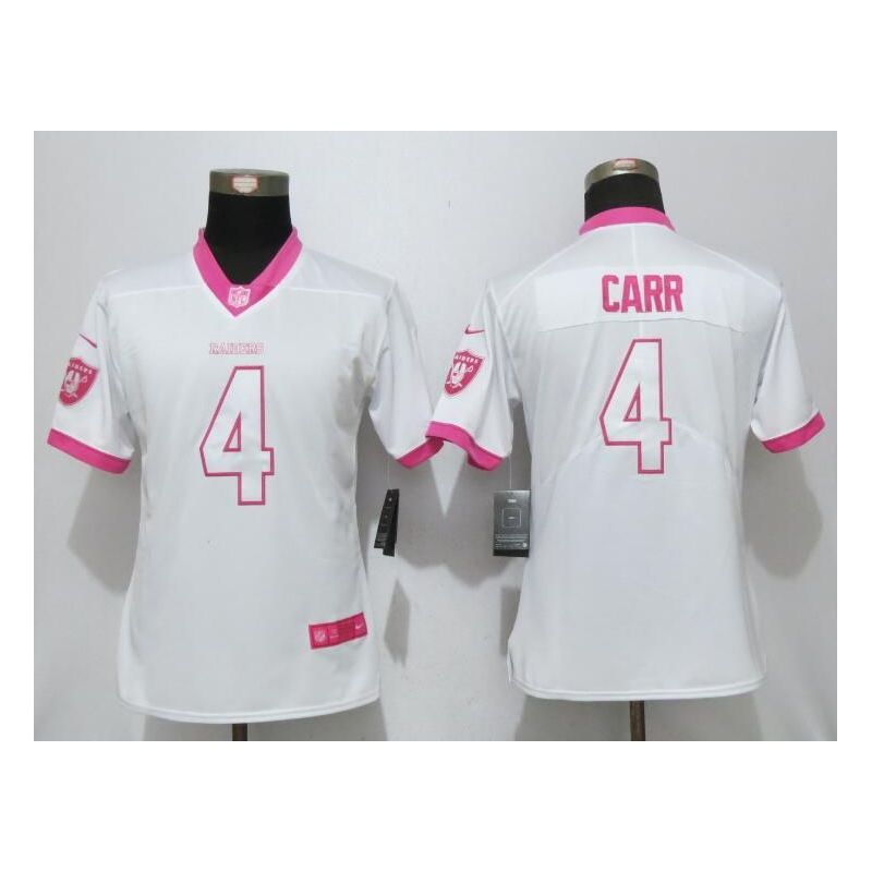 Cheap Derek Carr Raiders Women Jersey From China White&Pink Vapor Untouchable Limited #4