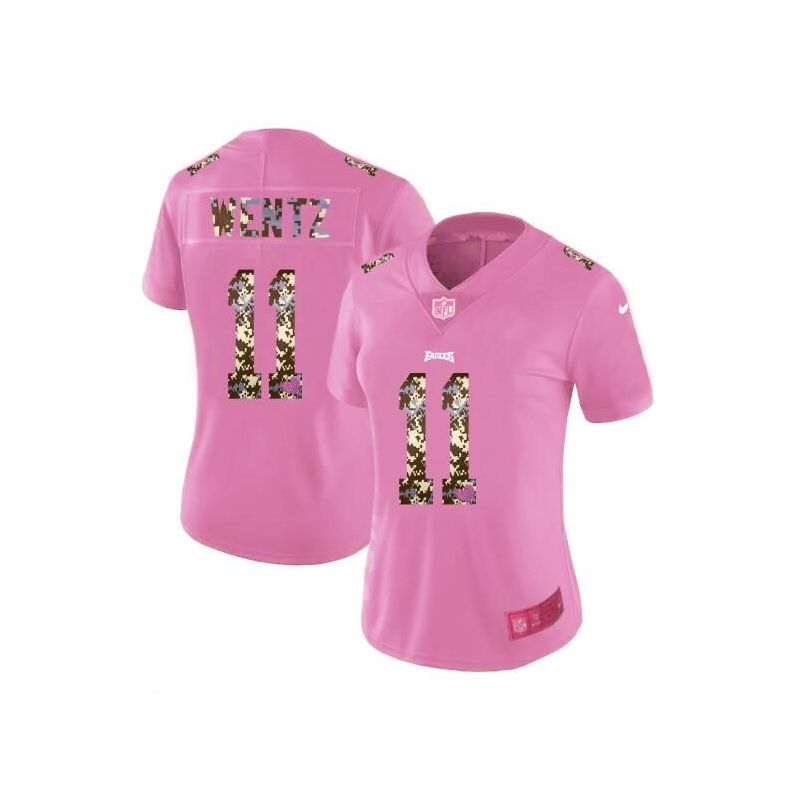 Cheap Carson Wentz Eagles Women Jersey From China Pink Camouflage Font with Love Heart #11