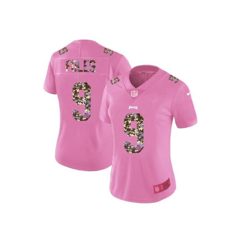 Cheap Nick Foles Eagles Women Jersey From China Pink Camouflage Font with Love Heart #9